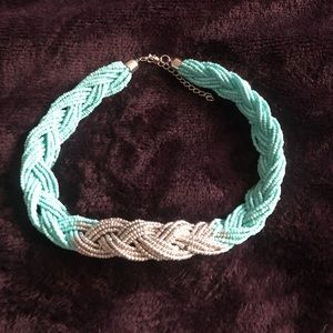 Teal and silver necklace with 2 inch extended